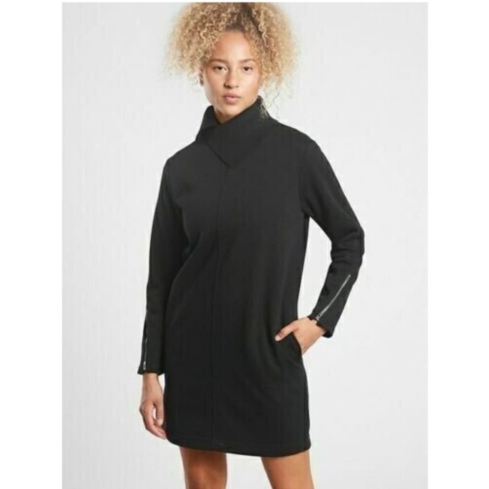 NWOT Athleta Cozy Karma Vela Mock Neck Sweatshirt Dress Black Small